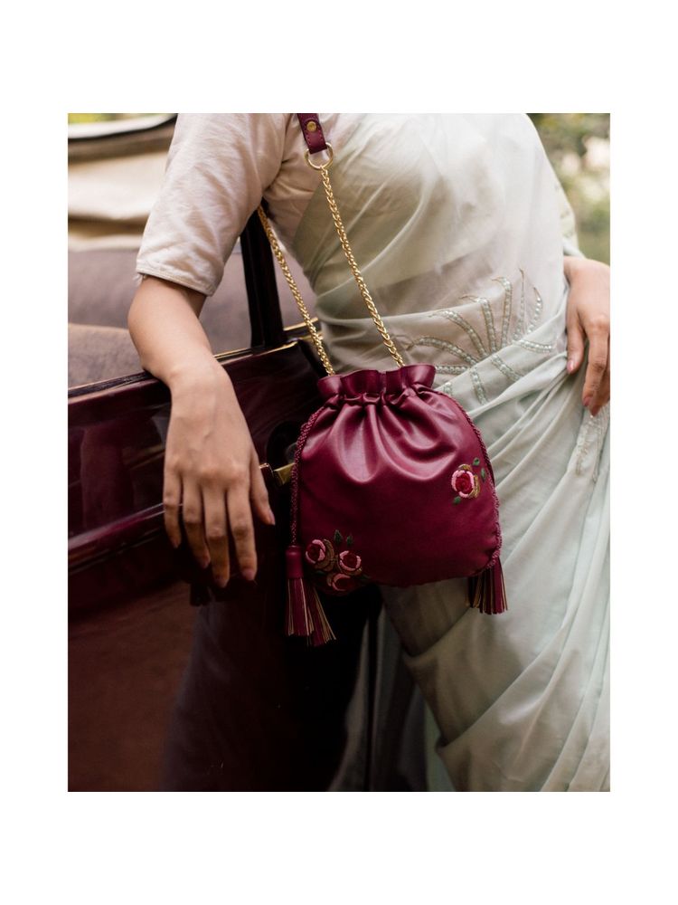 Miri Burgundy Hand Embroidered Roses Potli Bag-image-17