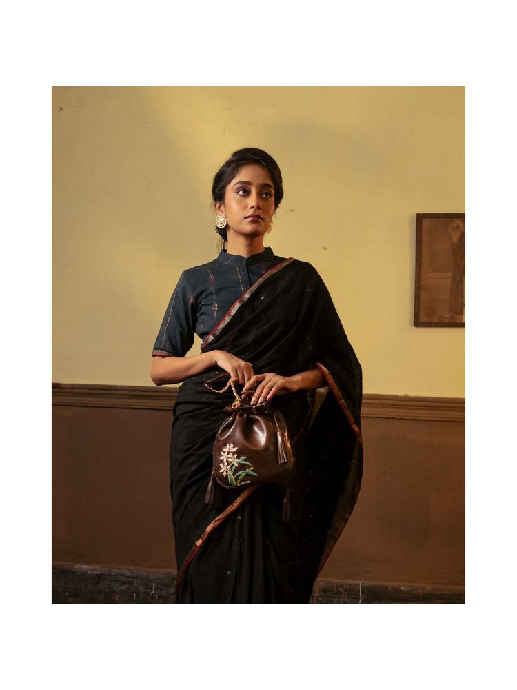 Miri Brown Hand Embroidered Hibiscus Potli Bag-picture-29