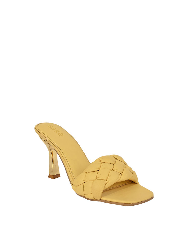 Eske Yellow Zoa Genuine Leather Kitten Stilettos-image-25