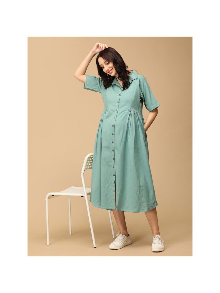 The Mom Store Green The Deal Khadi Maternity Dress-picture-18