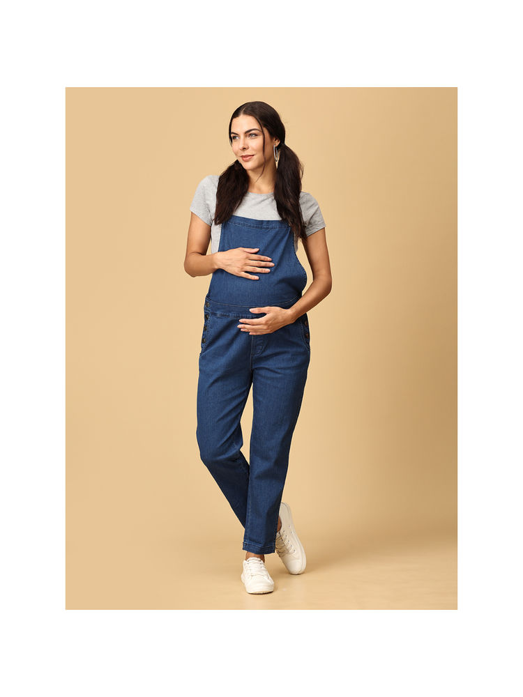 The Mom Store Elasticated Waist Blue Maternity Denim Dungaree
