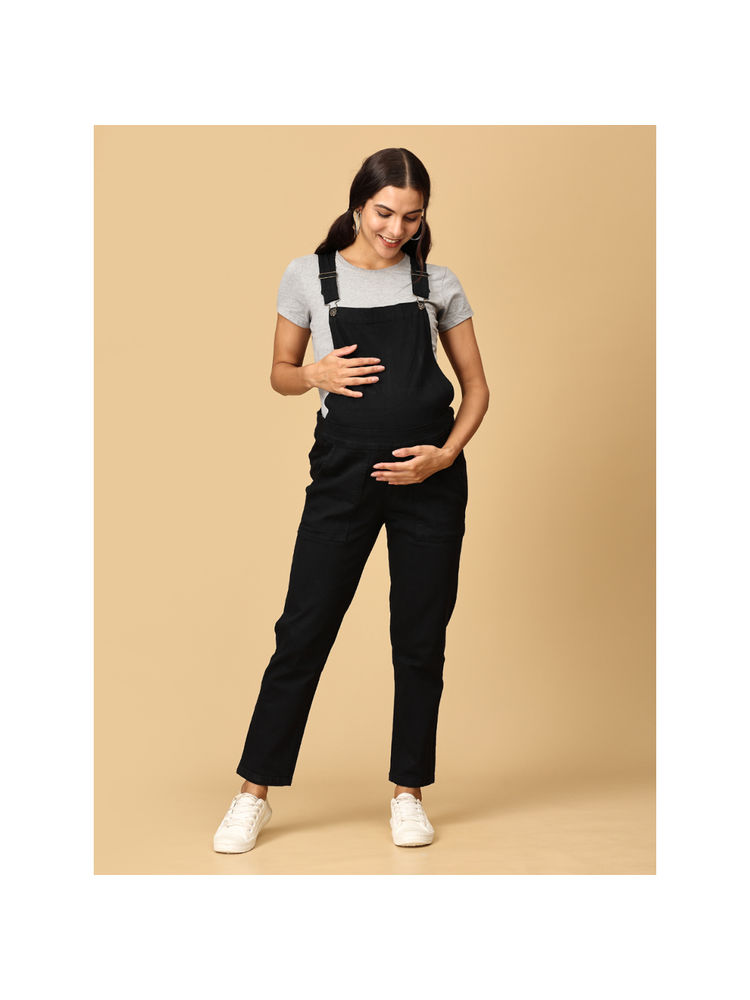The Mom Store Elasticated Waist Black Maternity Denim Dungaree-picture-20