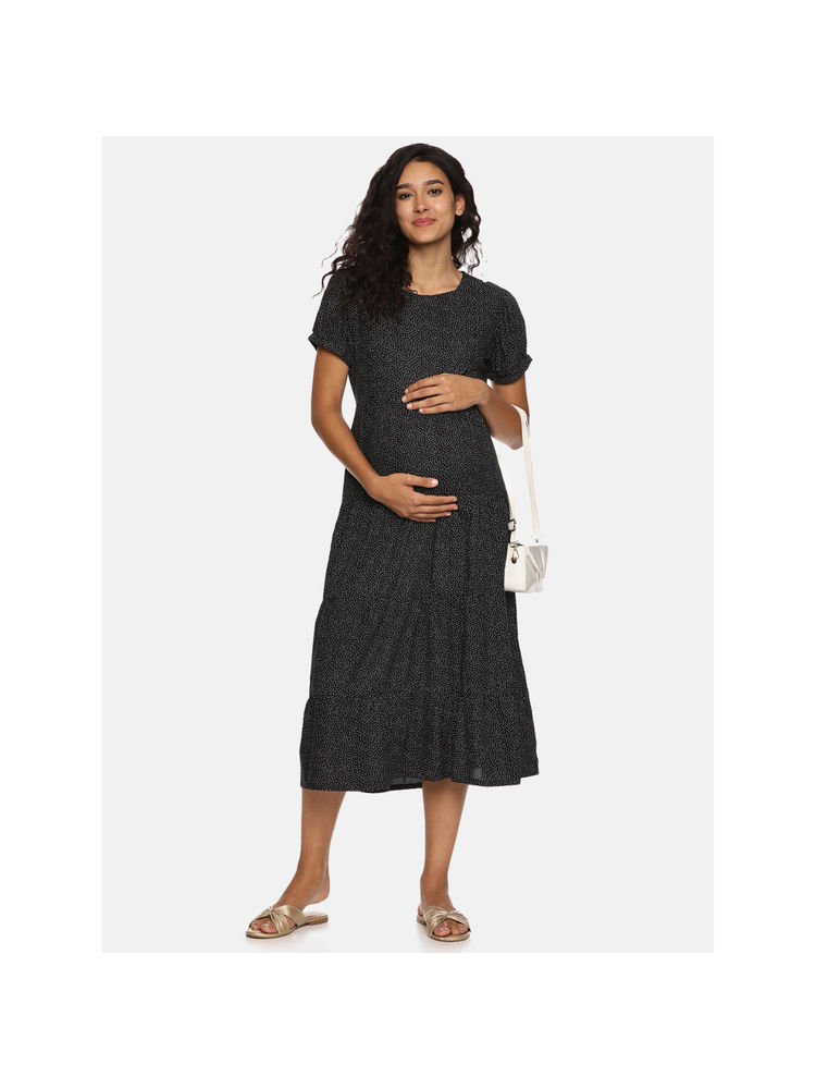 Nejo Black Printed Maternity Dress-image-29