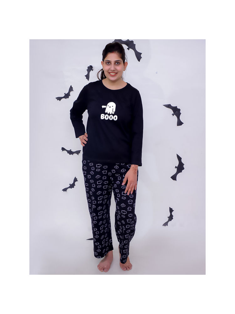 The Mom Store Boo Black Maternity T-Shirt and Pyjama (Set of 2)-picture-19