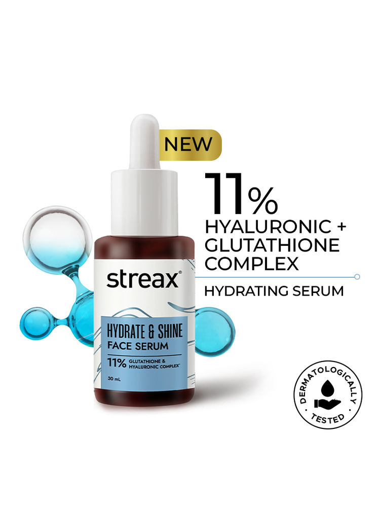 Streax Hydrate & Shine Face Serum With 11% Hyaluronic Acid Complex For Brightening, 48 Hr Hydration