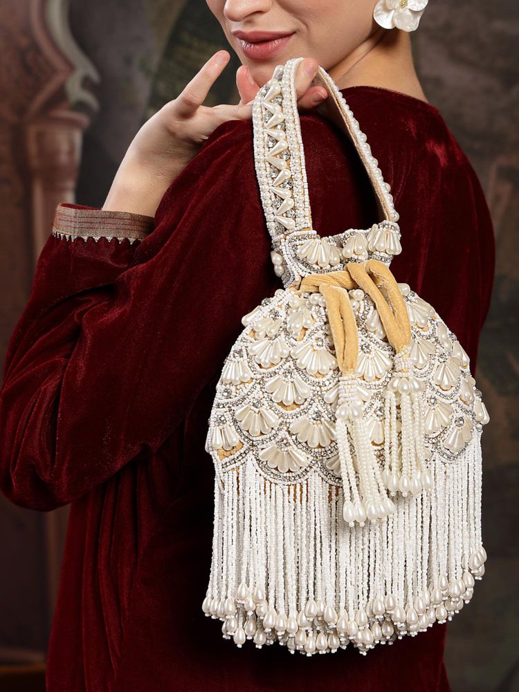 Anekaant Opal Thread Pearl Velvet Embroidered Potli Bag-picture-28