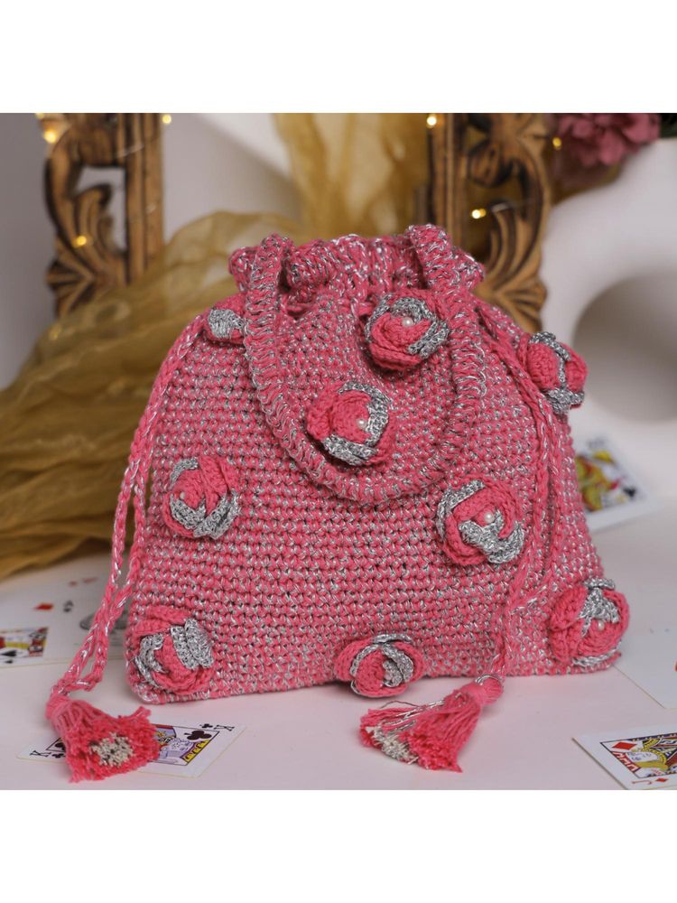 ITIHASIKALA Sunset Shimmer Crochet Potli Bag-image-9