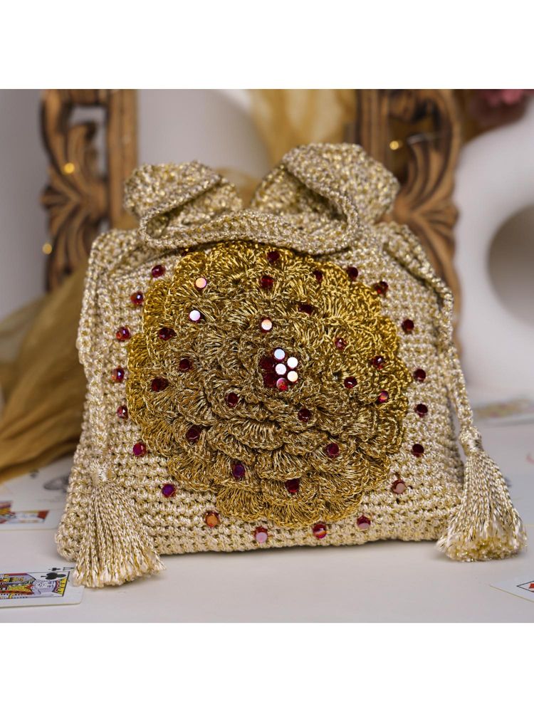 ITIHASIKALA Royal Coin Bloom Crochet Potli Bag-picture-14