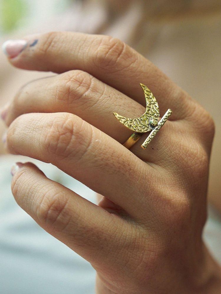 SOUL WORKS Gold Chaandni Brass Ring-image-3