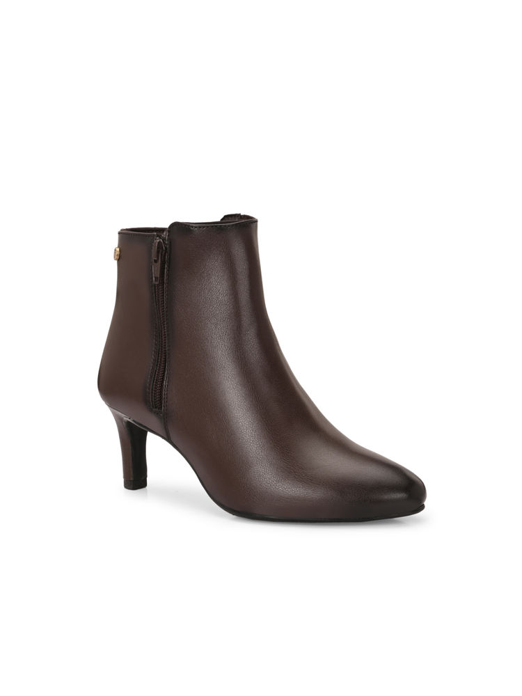 Delize Brown Vegan Leather Mid Heel Ankle Casual Boots-picture-12