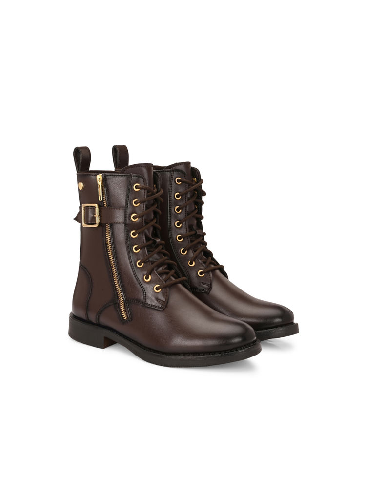 Delize Brown Vegan Leather Ankle Lace Up Casual Boots-picture-16
