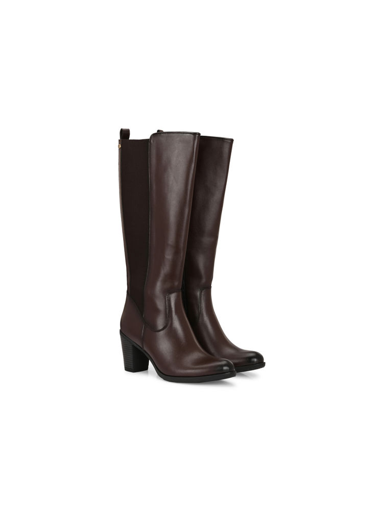 Delize Brown Vegan Leather High Heel Knee High Casual Boots-image-34