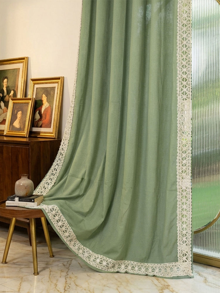 Urban Space Green Cotton Lace Trim Window Curtain-picture-28