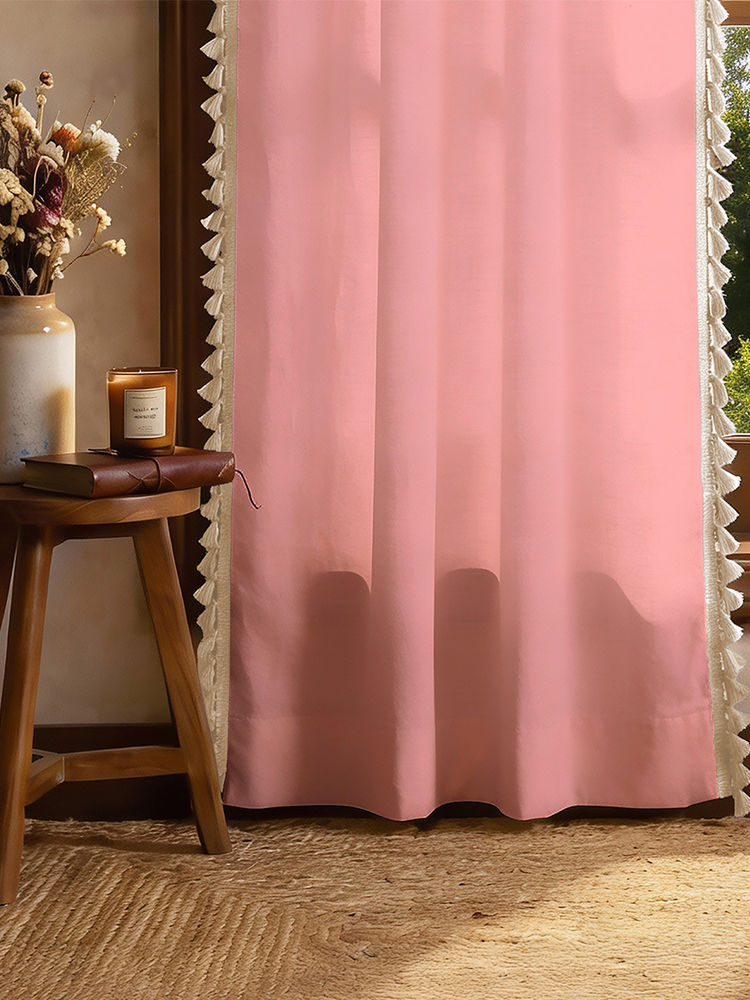Urban Space Dusty Pink Cotton Tassels Window Curtain-image-3