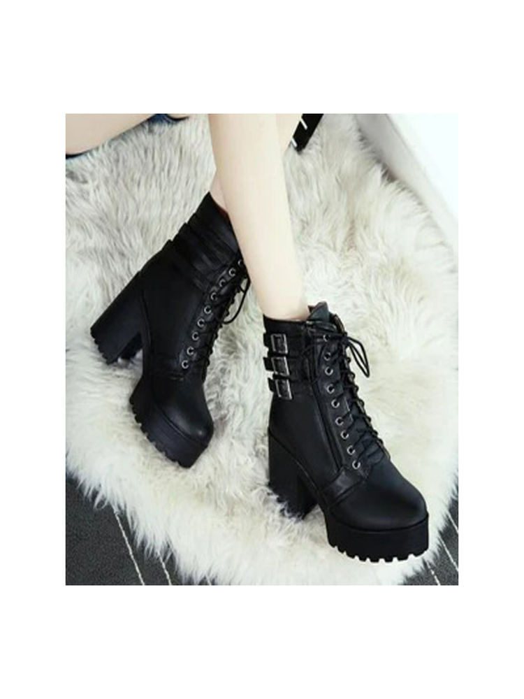 Shoetopia Women Black Solid Mid Top Boots