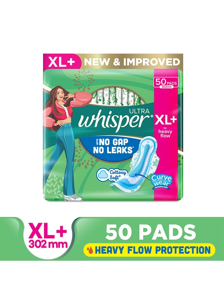 Whisper Ultra Clean Thin XL+ Sanitary Pads-Hygiene & Comfort with Soft Wings & Dry top sheet,50 Pads