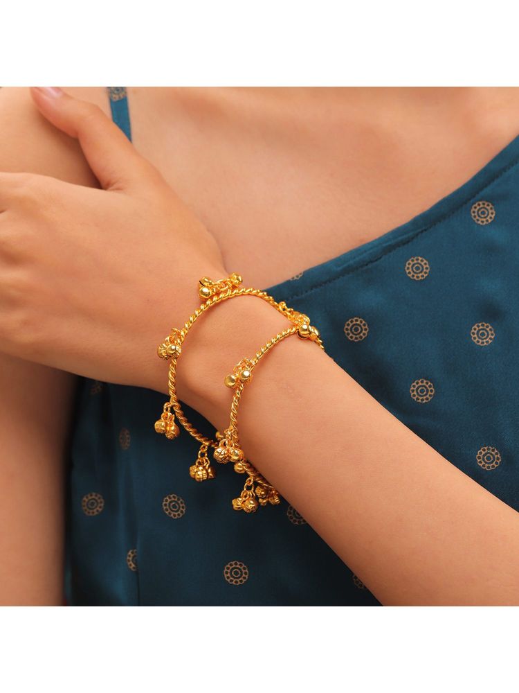 Voylla Kashmiri Noor Ghungroo Gold Kada Bangles (Pack of 2)-picture-2