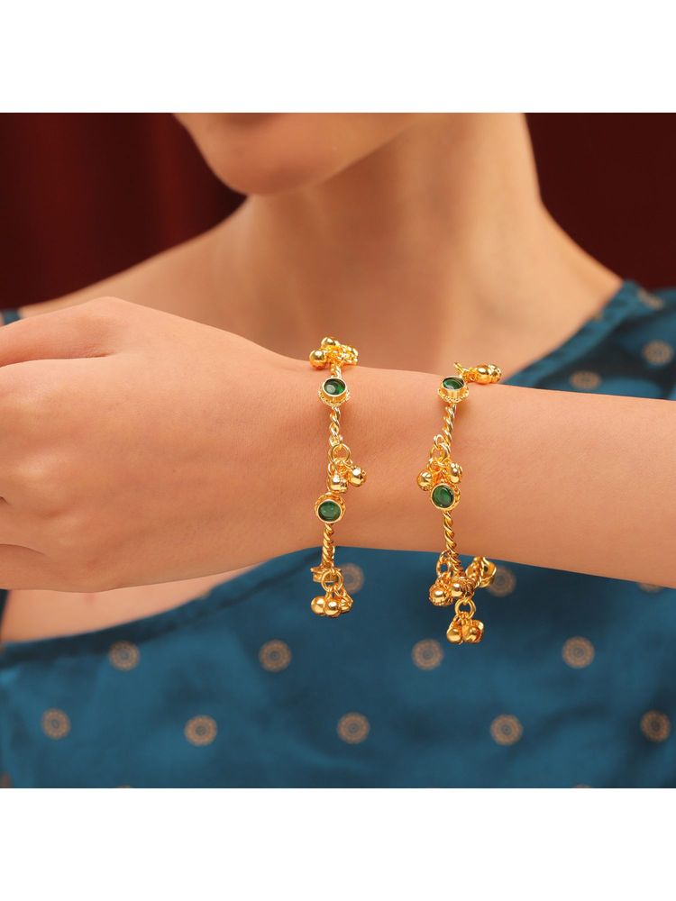 Voylla Green Kashmiri Zoya Ghungroo Kada Bangles (Pack of 2)-image-18
