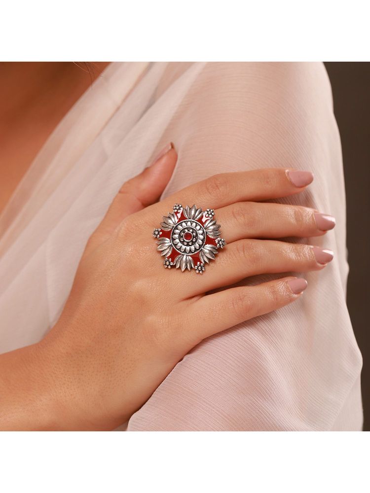 Voylla Red Phulwari Vanika Belle Oxidised Ring-picture-9