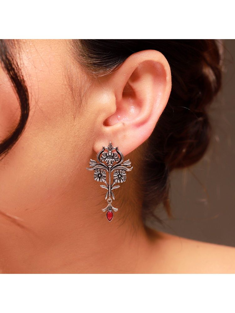 Voylla Red Phulwari Kamalika Oxidised Dangle Earrings-picture-4