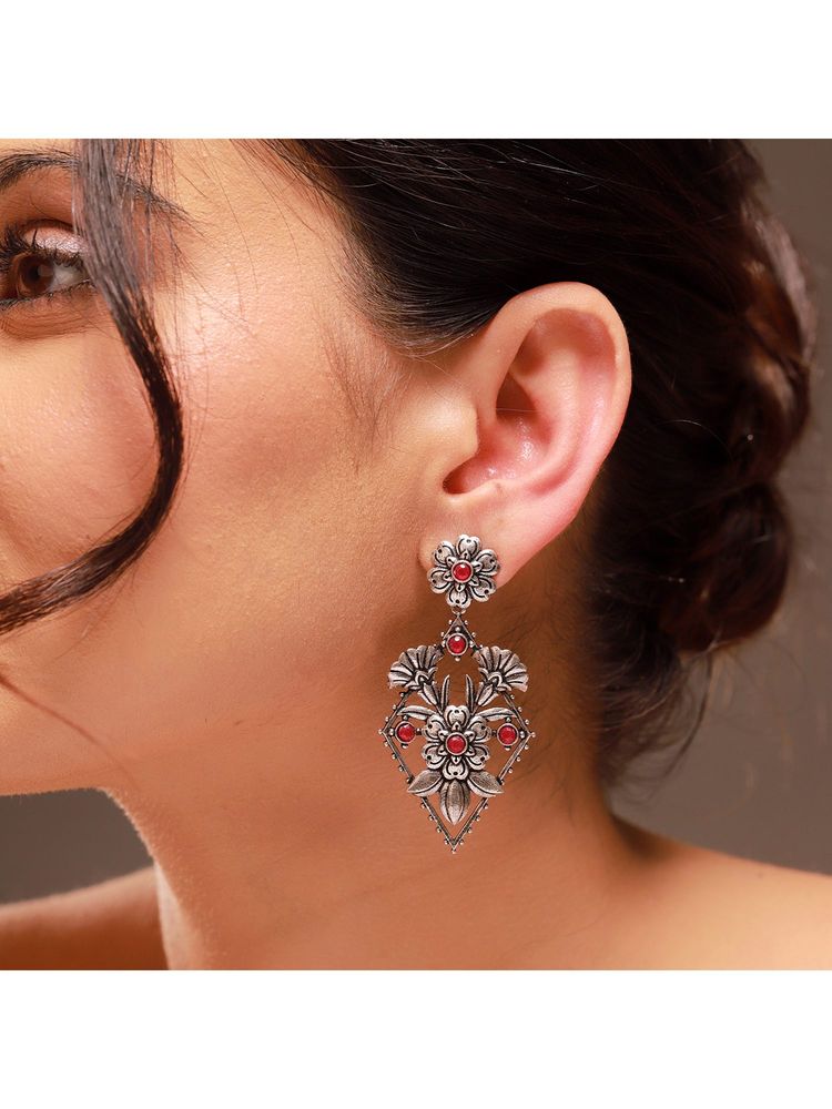 Voylla Red Phulwari Phoolkala Oxidised Dangle Earrings-picture-18