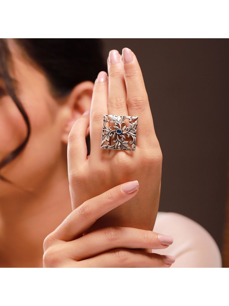 Voylla Blue Phulwari Vanaratna Oxidised Statement Ring-image-9