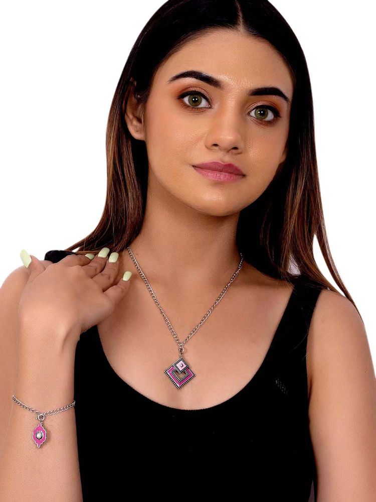 Voylla Pink Shade Enamelled Jewellery Set-picture-7