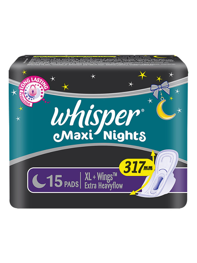 Whisper Maxi Nights Xl+ 15s Sanitary Pads for Women(Extra Heavyflow)-image-1