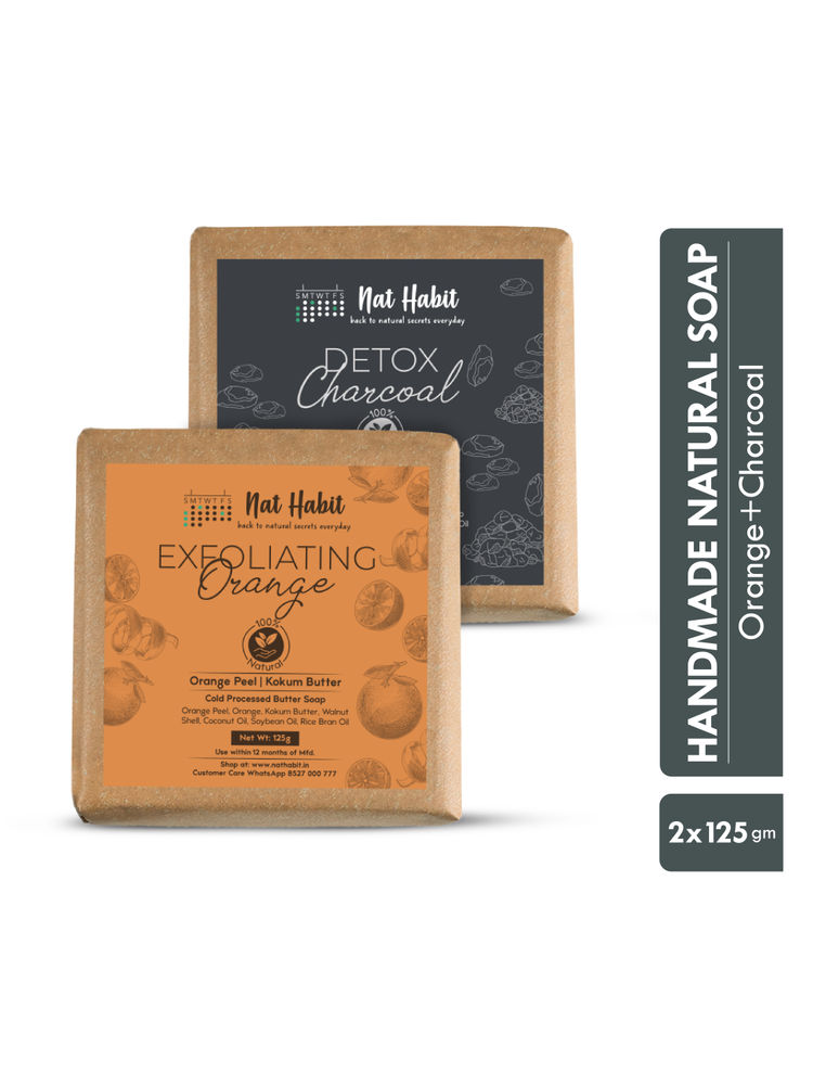 Nat Habit Set Of Detox Charcoal & Exfoliating Orange Bath Soaps Combo-image-15