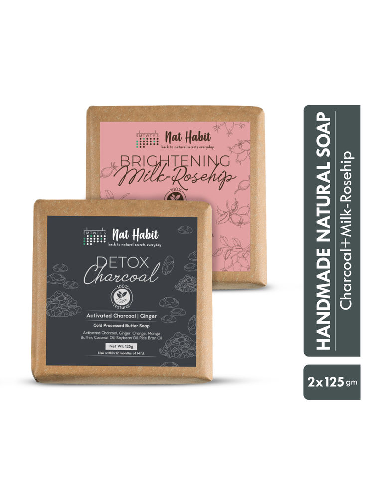 Nat Habit Set Of Brightening Milk Rosehip & Detox Charcoal Butter Bath Soaps Combo-picture-20
