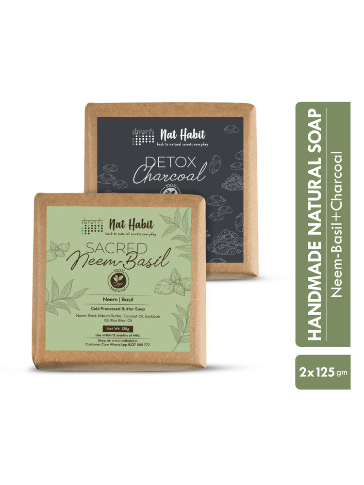 Nat Habit Set Of Sacred Neem Basil & Detox Charcoal Bath Saops Combo-picture-45