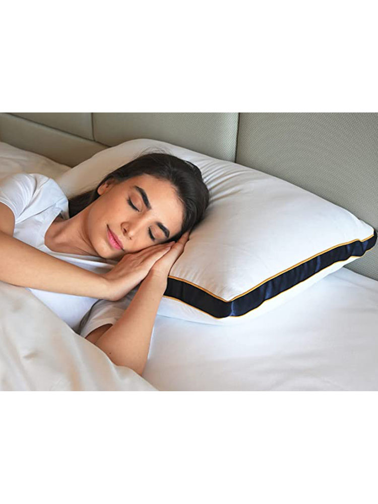 SLEEPSIA Microfiber Ultrasoft Cotton Washable Pillow With Satin Gusset- Queen -Blue- Pack Of 1-image-4