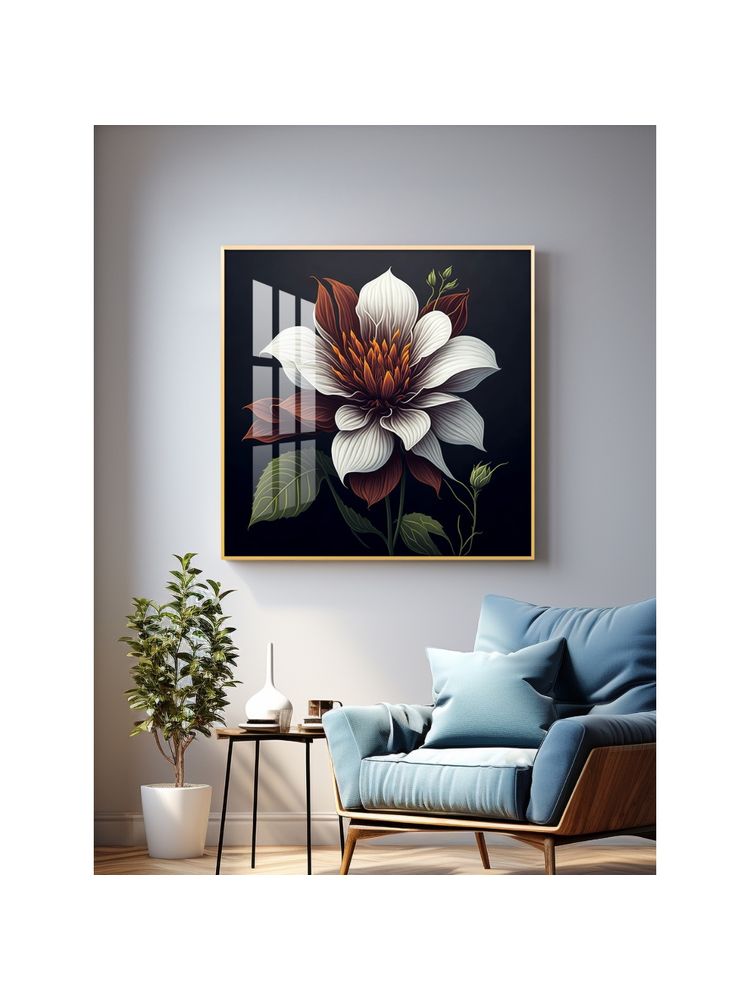 The Next Decor Floral Harmony in White Glass Finish Square Wall Art-picture-11