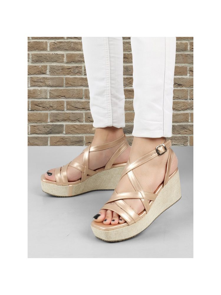 Iconics Gold Solid Women Wedge-image-46