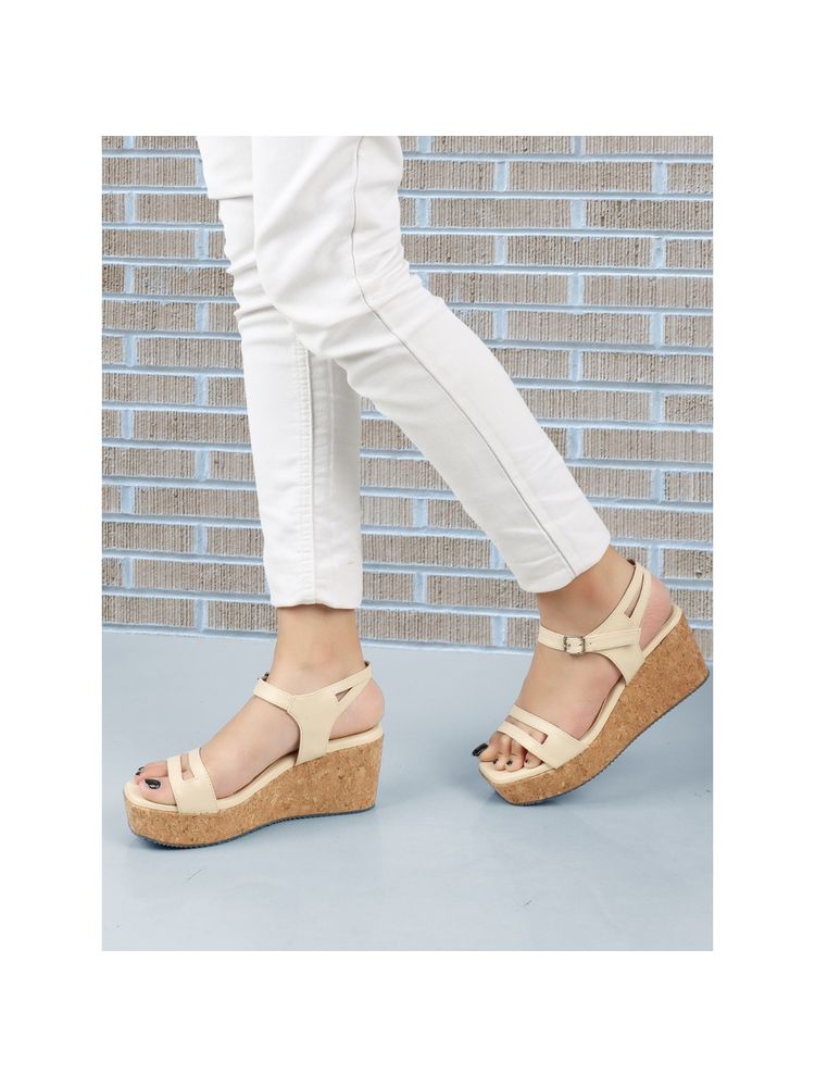 Iconics Cream Solid Women Wedge-image-21