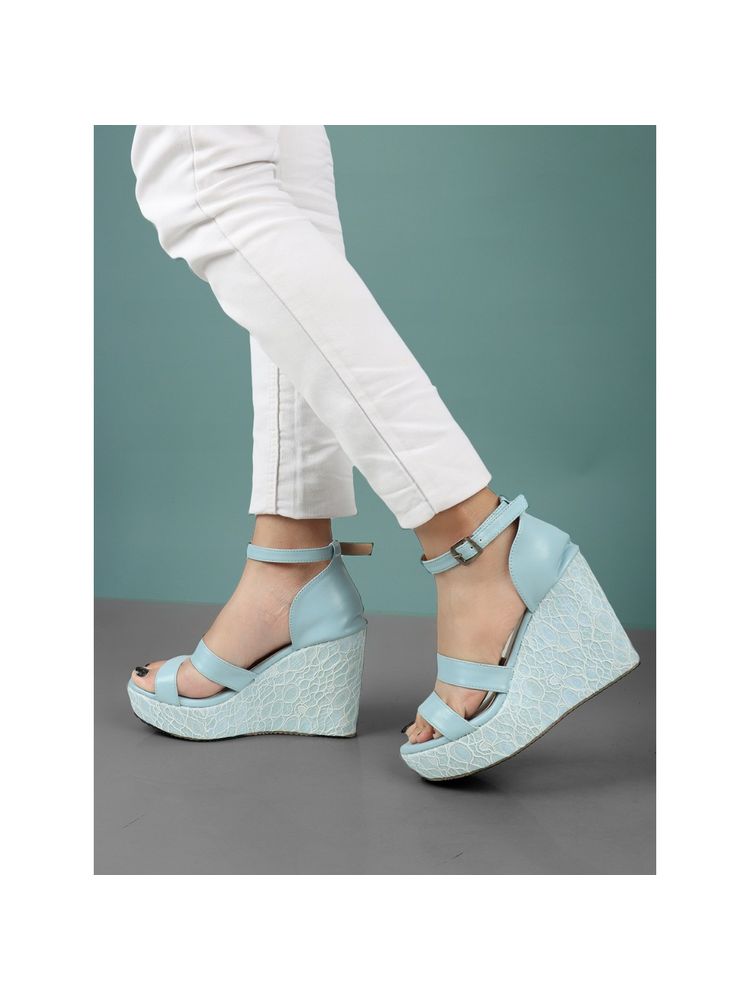 Iconics Blue Textured Women Wedge-image-36