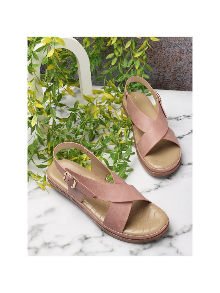 Iconics Women Peach Comfort Flat Sandals