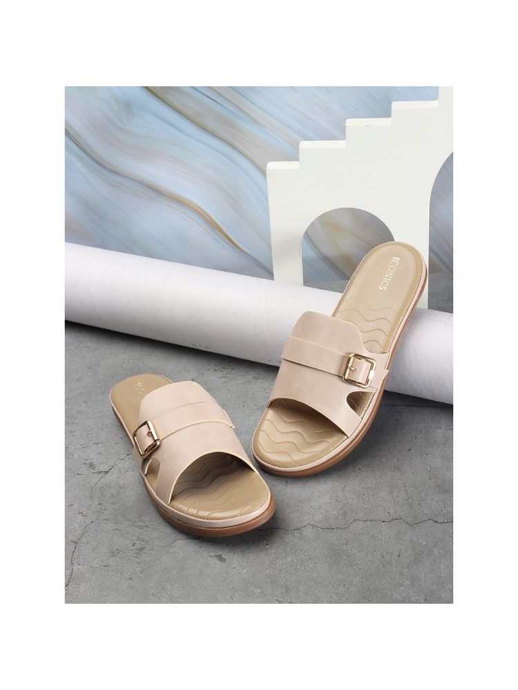 Iconics Women Beige Comfort Flat Sandals-picture-20
