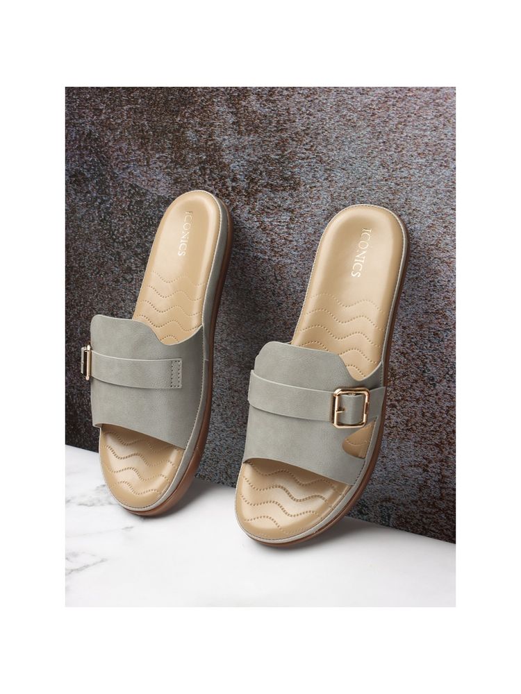 Iconics Women Grey Comfort Flat Sandals-picture-11