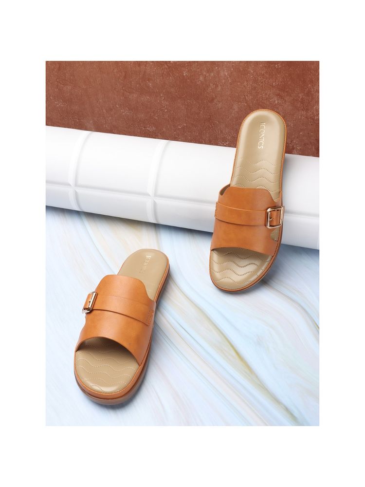 Iconics Women Tan Comfort Flat Sandals-image-46