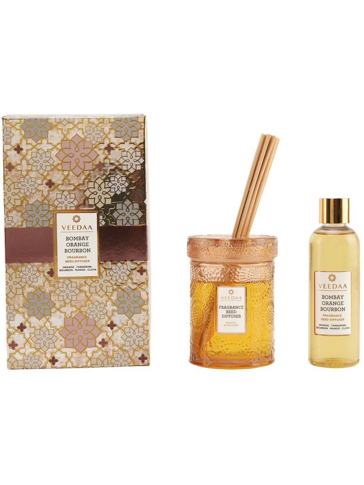 Veedaa Candles Bombay Orange Bourbon Reed Diffuser Set-image-6