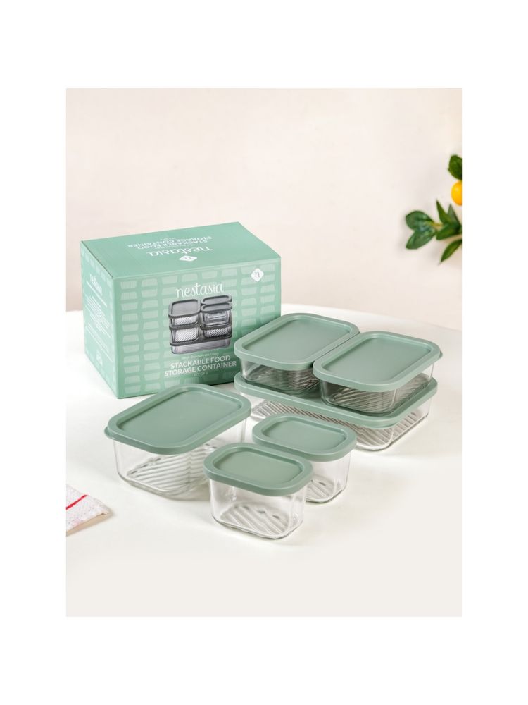 Nestasia Green Multipurpose Glass Storage Containers (Pack Of 6)-picture-20