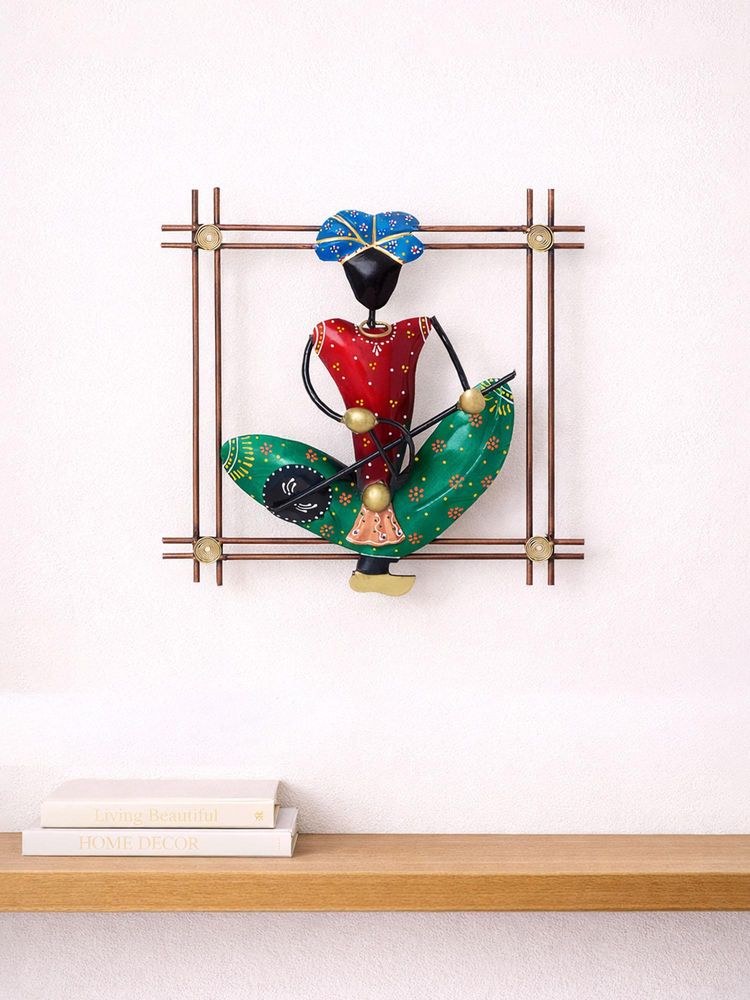 Golden Peacock Green & Red Handcrafted & Hand-Painted Musician Wrought Iron Wall Hanging Showpiece-picture-40