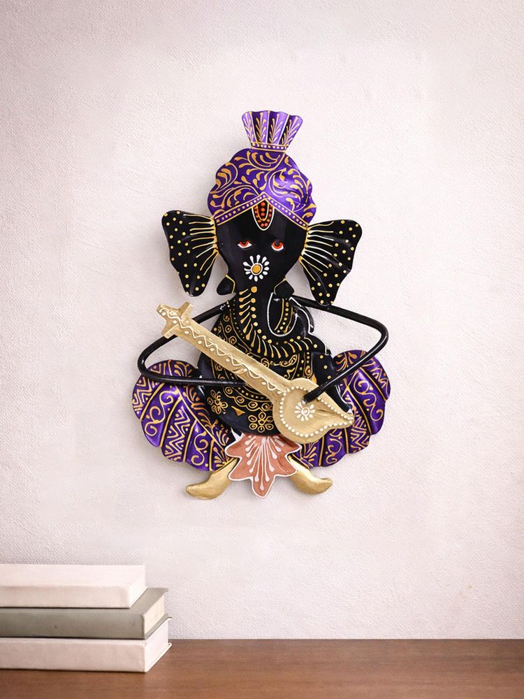 Golden Peacock Multi-Colour Handicrafts Paradise Lord Ganesh Playing Musical Instrument Wall Hanging-picture-44