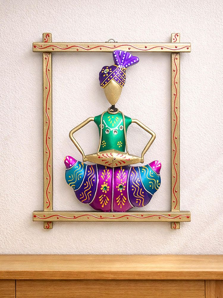 Golden Peacock Multi-Colour Rajasthani Musician Hangings Hand-Painted & Handcrafted Metal Wall Decor-picture-24