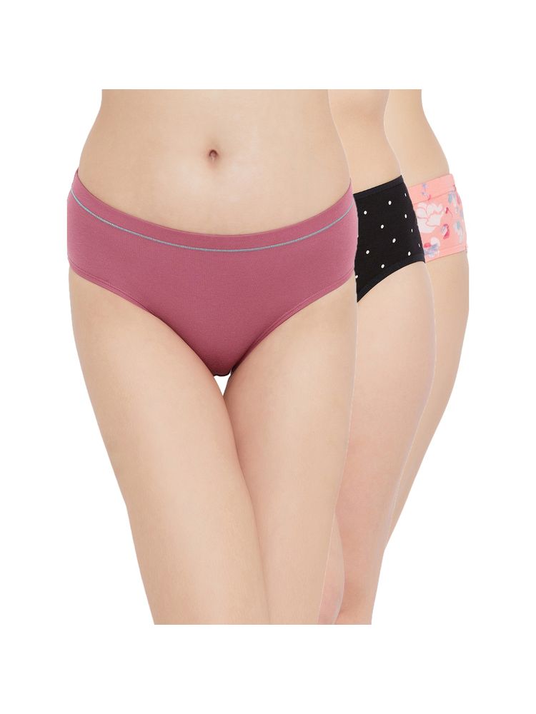 Clovia Cotton Spandex Medium Waist Outer Elastic Hipster Panty (Pack of 3)-picture-20