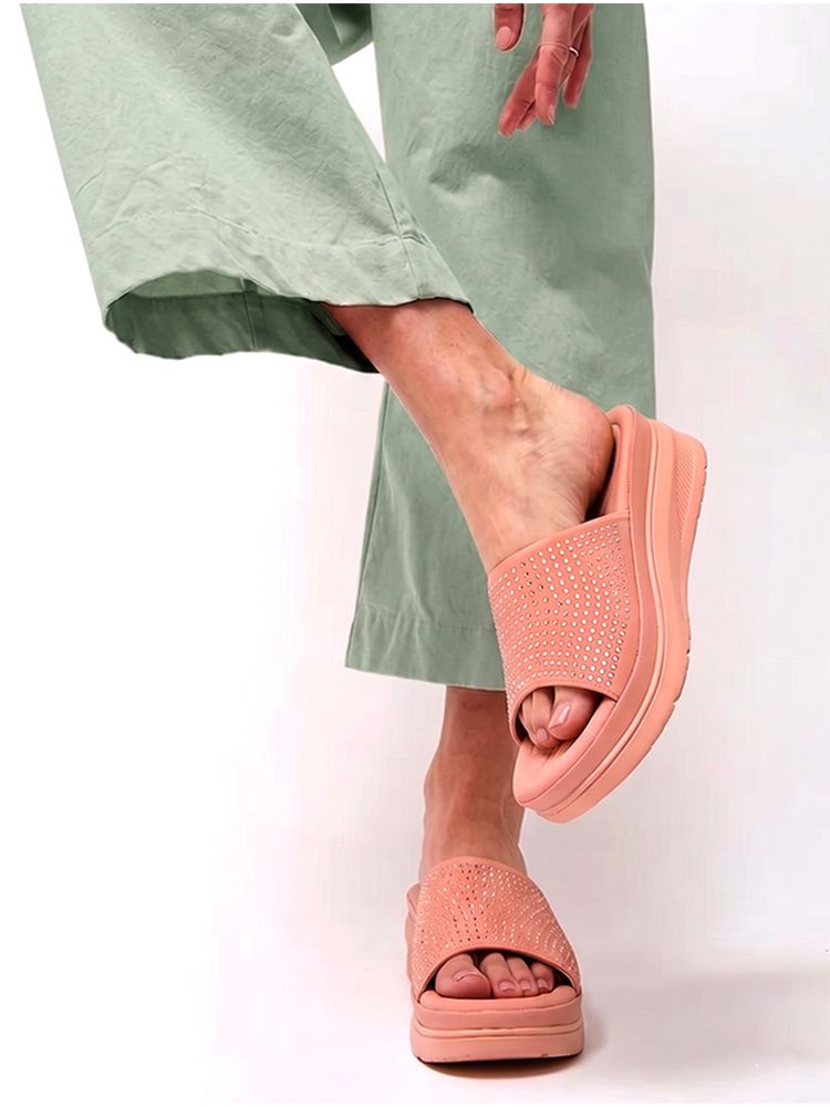 Alberto Torresi Women Pink Comfortable Thick-Sole Wedges Heels-image-5