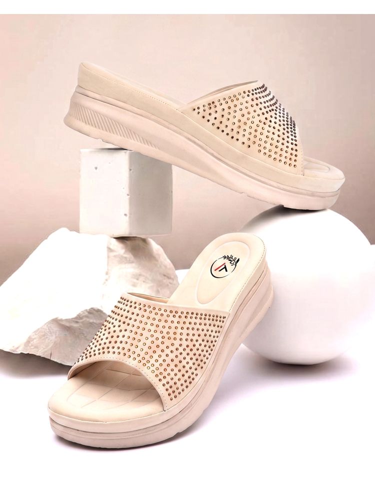 Alberto Torresi Women Beige Comfortable Thick-Sole Wedges Heels-image-5
