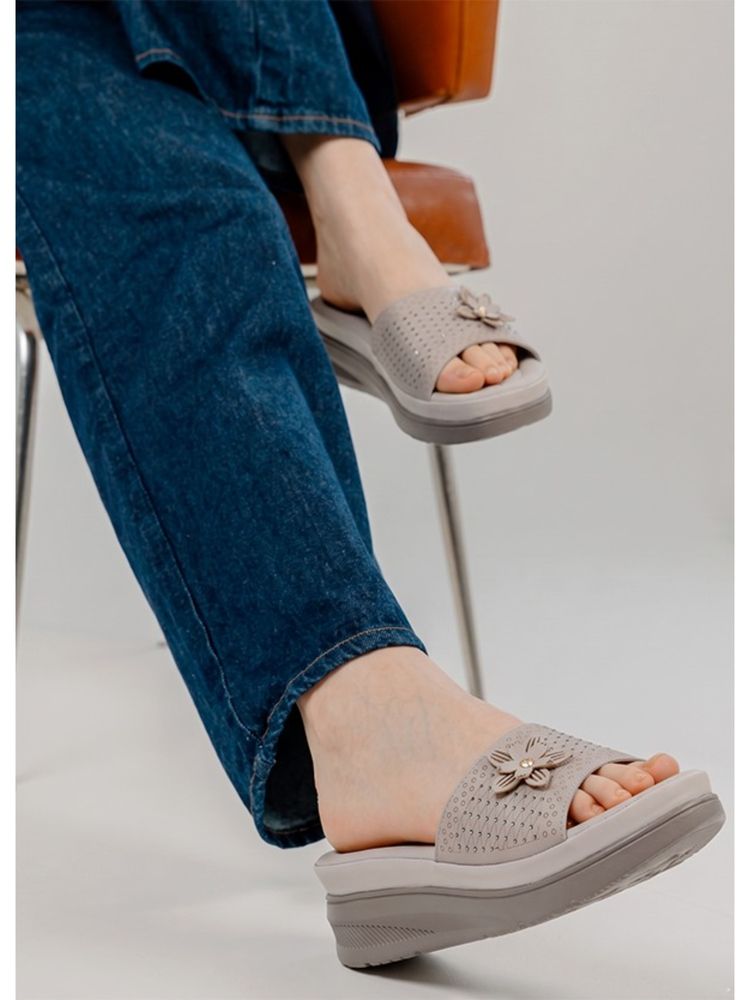 Alberto Torresi Women Grey Floral Applique Wedges Heels-image-35