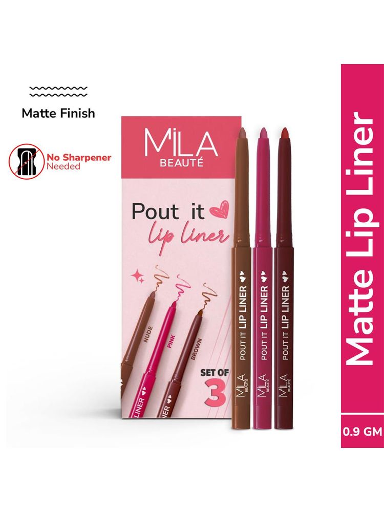 Mila Beauté Pout It Lip Liner Highly Pigmented & Non Drying Enriched With Squalene - Set Of 3-image-5